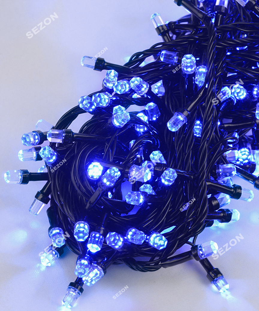 Рубін 8мм 500 LED  чорний провід  28м, синій