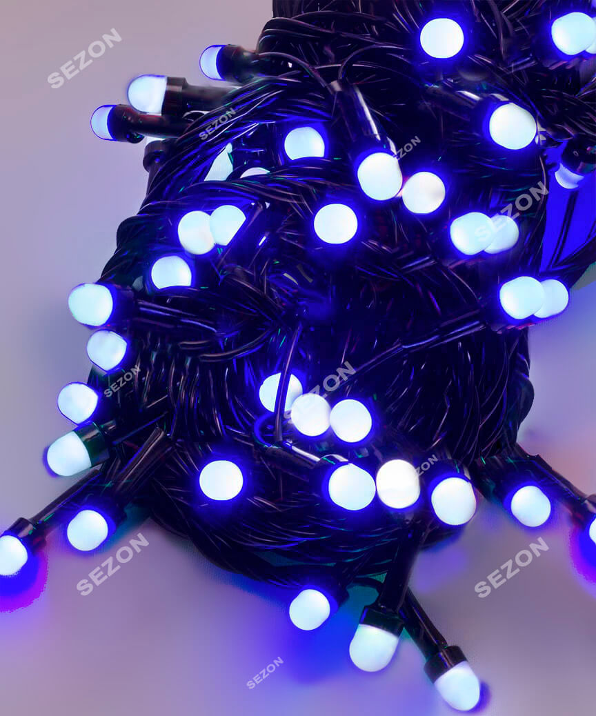 Лінза 200 LED матова 8мм, чорний провід, синій