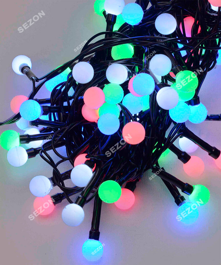 Кульки 10мм  100 LED  6м  чорний провід мульті