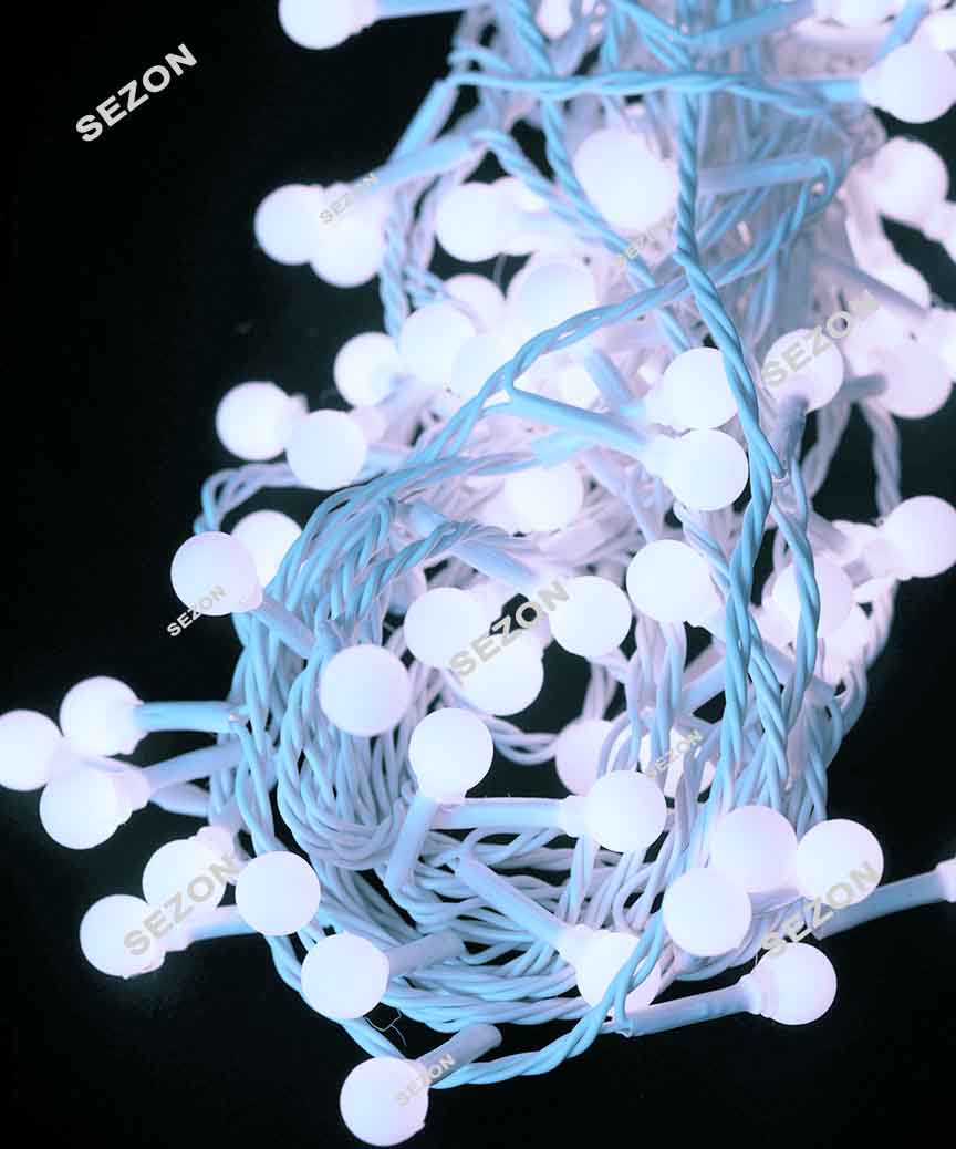 Кульки10мм 100 LED 6м  білий провід, білий