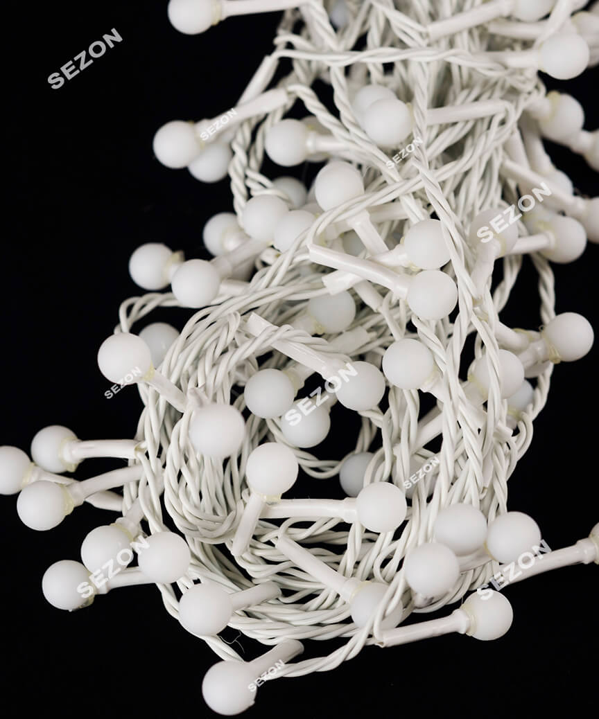 Кульки 10мм 100 LED 6м білий  провід, білий теплий