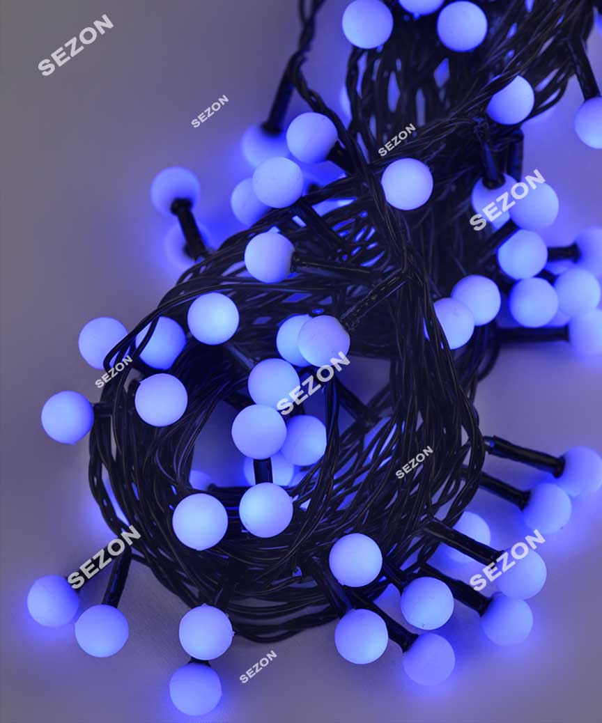 Вуличні кульки 10мм  200 LED  чорн/провід+ перехідник 10м, синій