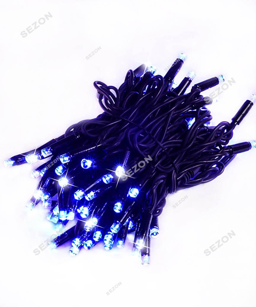 Вулична 100 LED 10м, чорний каучук 2,2мм, синій+ FLASH