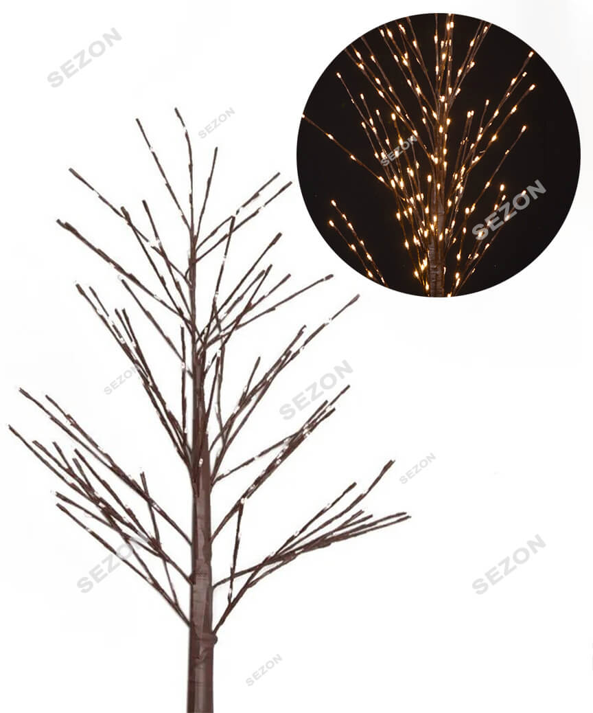 Дерево коричневий стовбур 225 LED 1,5м, білий теплий