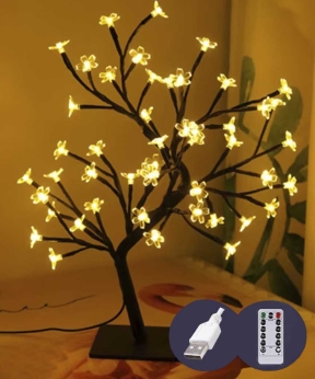 Купить Дерево КВІТКИ  30cm,  24л, USB, пульт ДК, теплий білий (50)