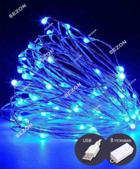Купить РОСА 100 LED 10м, реле 8 режимів +USB, синій