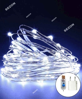 Купить РОСА 100 LED 10м (8 режимів+ USB)  білий