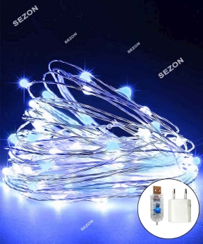 Купить Роса 100 LED 10м, 8 режимів USB,  синьо-білий