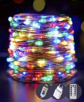 Купить Роса на катушці 500 LED 50м прозорий провід, реле 8 режимів +USB, пульт ДК, мульті  (50)