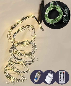 Купить Пучок-роса  2.4m 30 ліній 720LED, зелений провід, реле 8 режимів +USB, пульт ДК, білий (50)