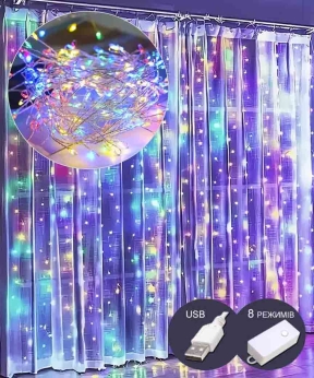 Купить Штора 200LED роса-фейерверк 3м*0,6м, мульті