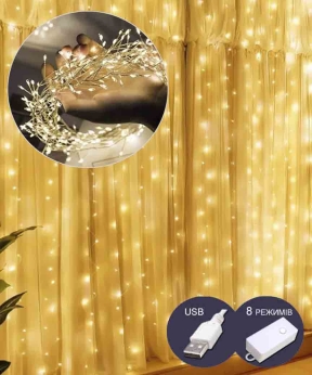 Купить Штора 200LED роса-фейерверк 3м*0,6м, білий теплий (100)