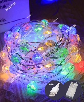 Купить Кришталеві кульки 20 LED 2м на батарейках +USB, мульті