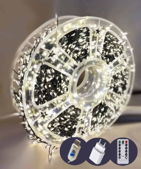 Купить Роса-мішура 20m 800LED, зелений провід, 8 режимів +USB, пульт ДК, білий  (30)