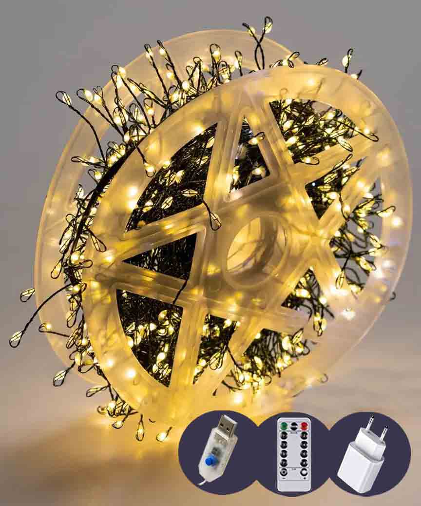 Роса-мішура 30m 1200LED, зелений провід, 8 режимів 31V, пульт ДК, теплий білий  (30)