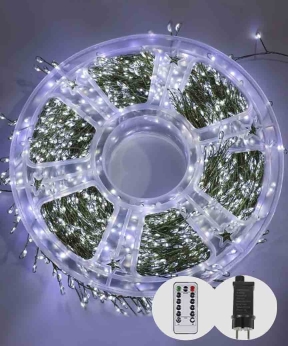 Купить Роса-мішура 100m 3000LED, зелений провід,  реле 8 режимів 31V, пульт ДК, білий (50)