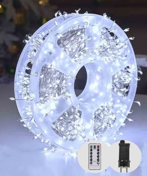 Купить Роса-мішура 100m 3000LED, прозорий провід,  реле 8 режимів 31V, пульт ДК, білий (50)