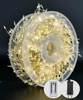 Купить Роса-мішура 100m 3000LED, прозорий провід,  реле 8 режимів 31V, пульт ДК, теплий білий (50)