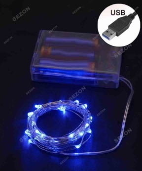 Купить Роса на батарейках  30 LED 3м +USB, синій