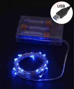 Купить Роса на батарейках  50 LED 5м +USB, синій