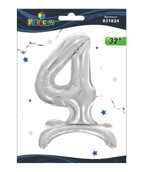 Купить Цифра на подставке Pelican, "4" серебро 80см, (индивидуальная упак.)