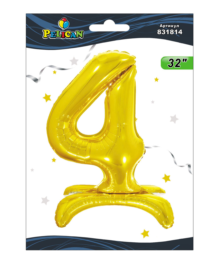 Цифра на подставке Pelican, "4" золото 80см, (индивидуальная упак.)