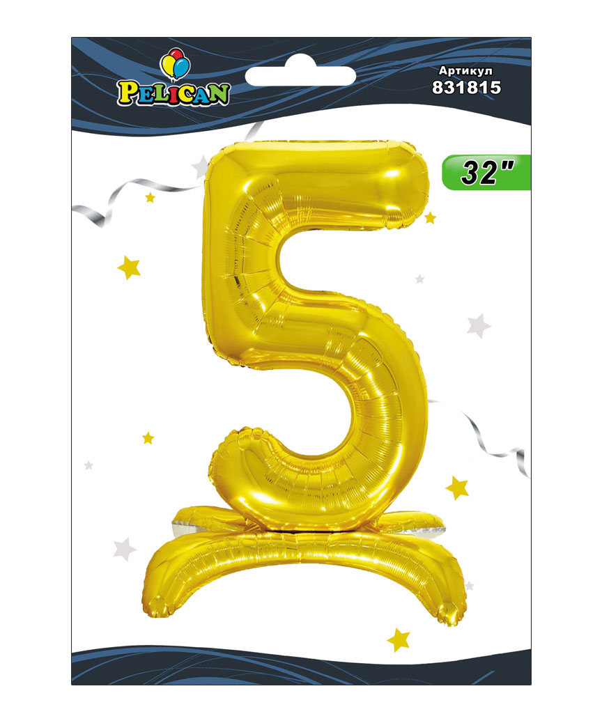 Цифра на подставке Pelican, "5" золото 80см, (индивидуальная упак.)