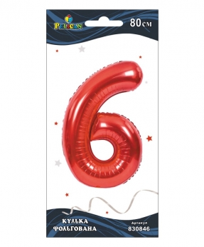 Купить Фольгована кулька цифра "6" червона  32"(80cm)  Pelican 1шт.
