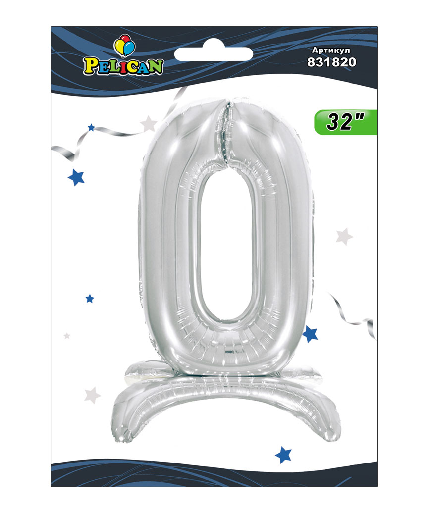 Цифра на подставке Pelican, "0" серебро 80см, (индивидуальная упак.)
