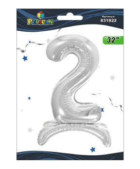 Купить Цифра на подставке Pelican, "2" серебро 80см, (индивидуальная упак.)
