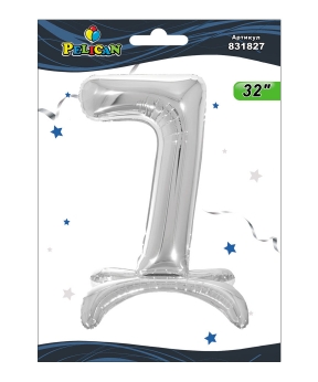 Купить Цифра на подставке Pelican, "7" серебро 80см, (индивидуальная упак.)