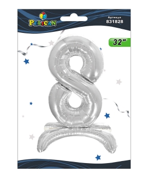 Купить Цифра на подставке Pelican, "8" серебро 80см, (индивидуальная упак.)