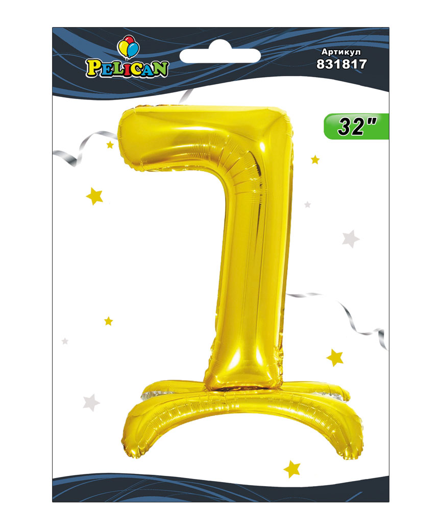 Цифра на подставке Pelican, "7" золото 80см, (индивидуальная упак.)