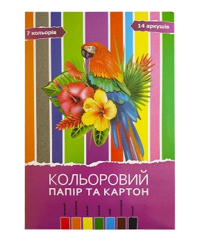 Купить Цветная бумага+ картон 14 листов, 7 цветов