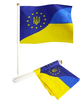 Купить Прапорець "Україна+Євросоюз" 14см*21см (1уп/10шт)