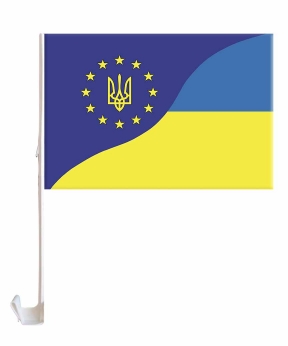 Купить Прапор на бокове скло авто"Україна+Євро" 30см*45см(поліестер)