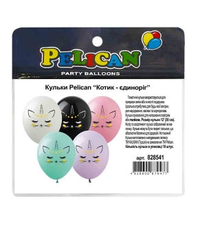 Купить Кульки Pelican 12"(30сm) "Котик- єдиноріг" 1-стор. 10шт