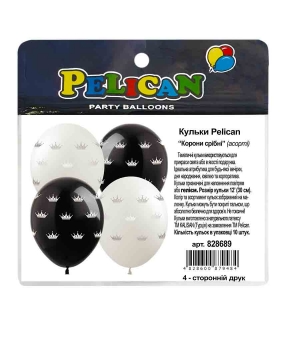 Купить Кульки Pelican 12"(30сm) "Корони срібні" асорті 4-стор. 10шт