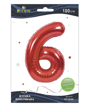 Купить Фольгована кулька цифра "6" червона  40"(100cm)  Pelican 1шт.