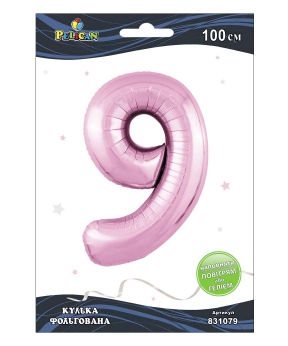 Купить Фольгована кулька цифра "9" рожева Baby pinк  40"(100cm)  Pelican 1шт.