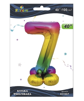 Купить Фольгована кулька цифра на підставці "7" градієнт  40"(100cm)  TM Pelican 1шт.