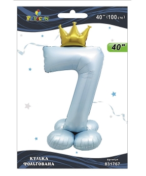 Купить Фольгована цифра з короною на підставці "7" блакитна  40"(100cm)  Pelican 1шт.