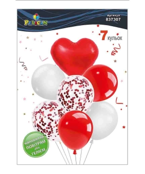 Купить Набір з 7  кульок "Серце, біло- червоний мікс" Pelican