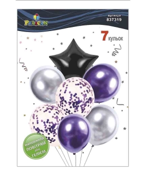 Купить Набір з 7  кульок "Зірка, срібно- фіолетовий мікс з хромом" Pelican