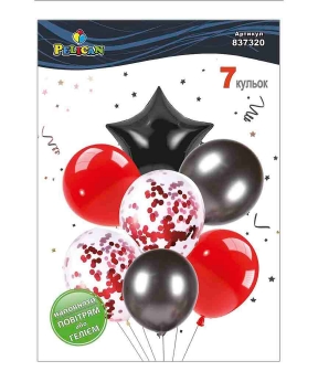 Купить Набір з 7  кульок "Зірка, червоно- чорний мікс з хромом" Pelican