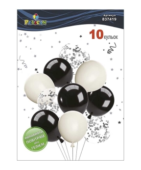 Купить Набір з 10  латексних кульок "Чорно- біла класика" вінтажний, Pelican