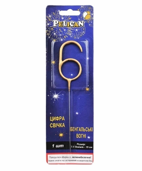 Купить Бенгальська свічка цифра "6" золото  Pelican   (24/288)