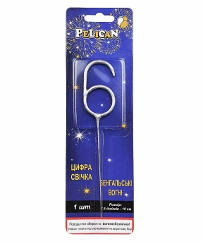 Купить Бенгальська свічка цифра "6" срібло  Pelican   (24/288)
