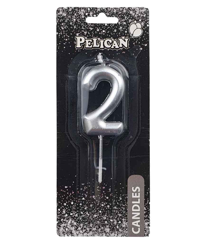 Свеча для торта Pelican "2" серебро  4,5см
