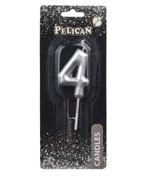 Купить Свеча для торта Pelican "4" серебро  4,5см